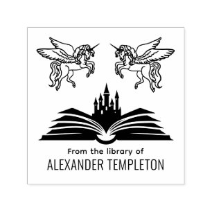 Eenhoorns Boek Kasteel “Uit de bibliotheek van” Na Zelfinktende Stempel