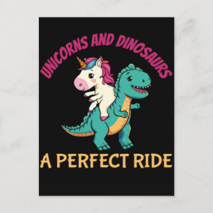 Eenhoorns en dinosauriërs een perfecte rit feestdagenkaart