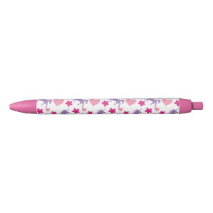 Eenhoorns en harten patroon zwarte inkt pen