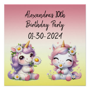 Eenhoorns en madeliefjes, kinderverjaardagsfeestje perfect poster