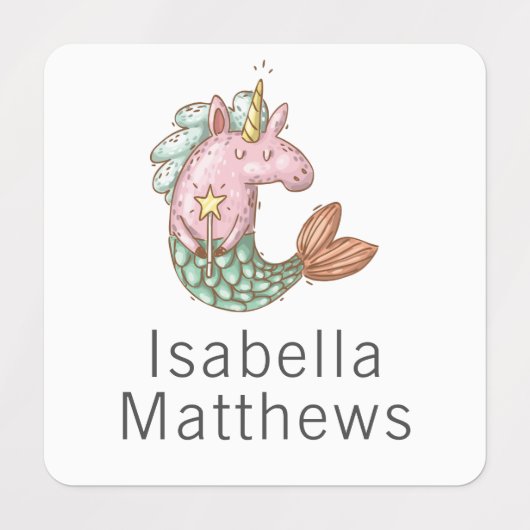 Eenhoorns en regenbogen met kindernaam labels (Design 1)