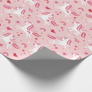 Eenhoorns met regenbogen en harten, roze cadeaupapier