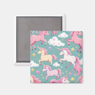 Eenhoorns met wolken en sterren patroon magneet