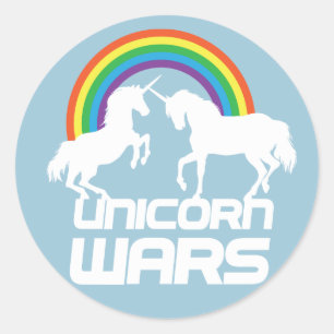 Eenhoorns Oorlogen met Regenboog Ronde Sticker