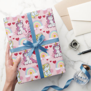 Eenhoorns, Regenbogen en Hartjes Patroon Cadeaupapier