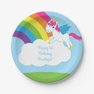 Eenhoorns & Regenboog Kinderverjaardagsfeestje Sch Papieren Bordje