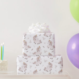 Eenhoring Boho Trendy Roze Grijs Baby Shower Cadeaupapier