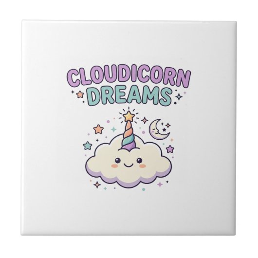 Eenhoring Cloudicorn Dromen Trendy Grafisch T-shir Tegeltje (Voorkant)