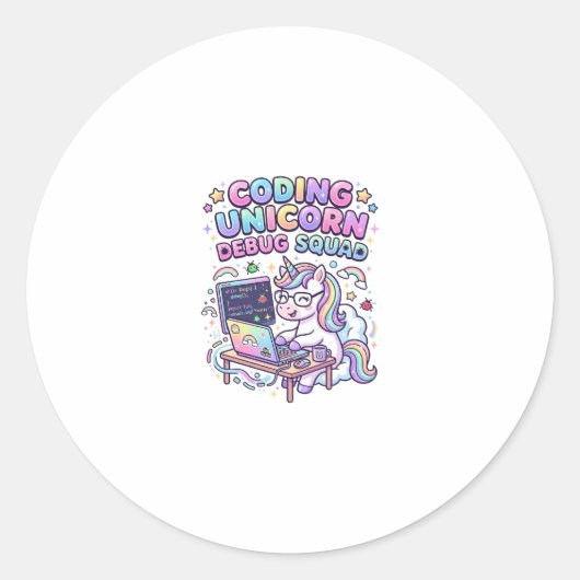 Eenhoring Codeer Eenhoring Debug Team Charmerende Ronde Sticker (Voorkant)