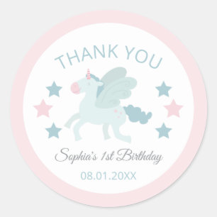 Eenhoring Cute Roze Blauw Dank Je Verjaardag Ronde Sticker