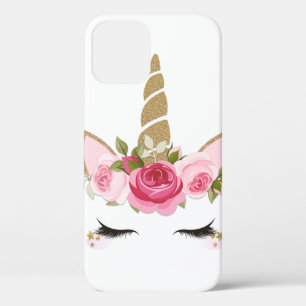 Eenhoring Goud Roze Bloemen Cute Trendy iPhone 12 Hoesje