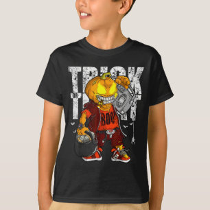 Eenhoring Heks Halloween Zwarte Kat Oranje Maan T-shirt