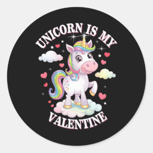 Eenhoring Is Mijn Valentijn Schattig Magisch Regen Ronde Sticker