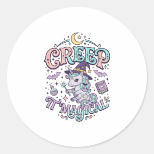 Eenhoring Kruip Het Magische Retro Stijl T-Shirt O Ronde Sticker