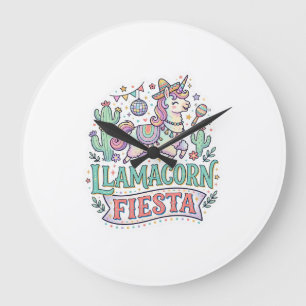 Eenhoring Llamacorn Fiesta Premium Vector POD Kuns Grote Klok