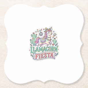 Eenhoring Llamacorn Fiesta Premium Vector POD Kuns Kartonnen Onderzetters