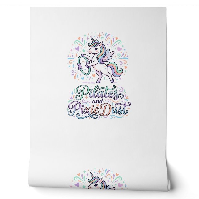 Eenhoring Pilates en Pixie Dust Wit Achtergrond Ve Behang (Afrollen)