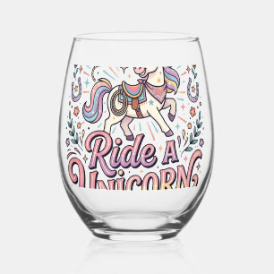 Eenhoring Red een Paard Rij een Eenhoring Print Kl Wijnglas Zonder Voet
