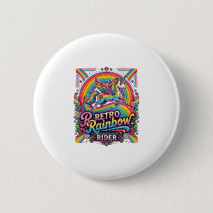 Eenhoring Retro Regenboog Ruiter Ronde Button 5,7 Cm