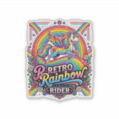Eenhoring Retro Regenboog Ruiter Sticker (Voorkant)
