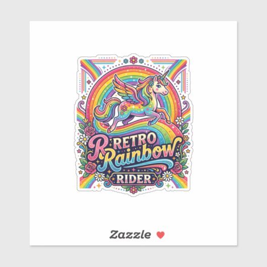 Eenhoring Retro Regenboog Ruiter Sticker (Vel)