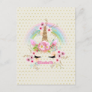 Eenhoring Roze Gouden Glitters Uiterlijk Vernoemd Briefkaart