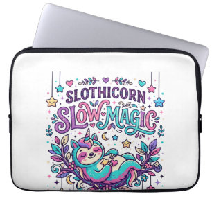 Eenhoring Slothicorn Lang Magie Kleurrijke Markt Laptop Sleeve
