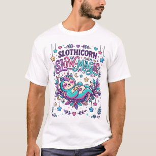 Eenhoring Slothicorn Lang Magie Kleurrijke Markt T-shirt