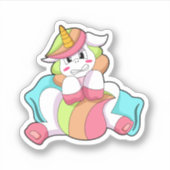 Eenhoring Verlegen met Kussen Sticker (Voorkant)