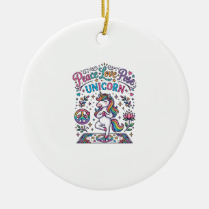 Eenhoring Vrede Liefde Pose Eenhoring Witte Achter Keramisch Ornament