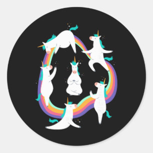 Eenhoring Yoga Zonnegroet Houden Regenboog Meme Ronde Sticker