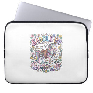 Eenhoring zadeltje op Buttercup Kleurrijke Witte A Laptop Sleeve