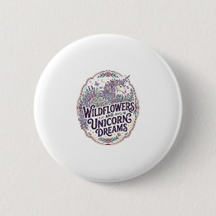 Eenhoringbloemen en Eenhoringdromen POD Klaar M Ronde Button 5,7 Cm