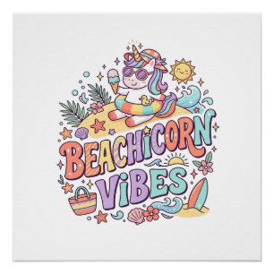 Eenhoringstrand Eenhoringstraling Whimsisch Witte Perfect Poster