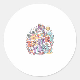 Eenhoringstrand Eenhoringstraling Whimsisch Witte Ronde Sticker