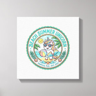 Eenhoringstrand Zomer Eenhoring POD Kant-en-klare Canvas Afdruk