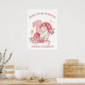 Eenhorn 1e Verjaardag Roze Jong Meisje Poster (Keuken)