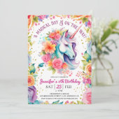 Eenhorn 4de verjaardag Bloemrijke regenboog en st Kaart (Staand voorkant)