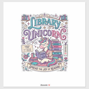 Eenhorn Bibliotheek Eenhorn Kleurrijk POD Kunstwer Sticker