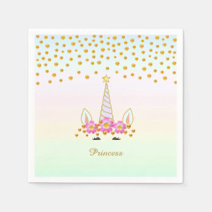 Eenhorn, Bloemen & Gouden Confetti Servet