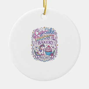 Eenhorn Cupcake Eenhorn Bakkerij Witte Achtergrond Keramisch Ornament