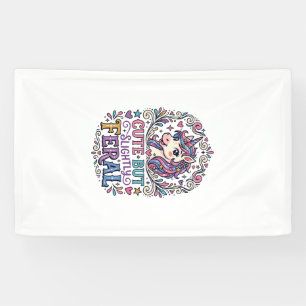 Eenhorn Cute maar enigszins wild witte achtergrond Spandoek