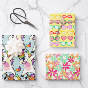 Eenhorn Dab Dans Pose, Zonnebril, Leuke Bloemen Inpakpapier Vel