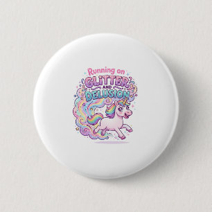 Eenhorn die loopt op Glitter en Waanidee Charmant  Ronde Button 5,7 Cm