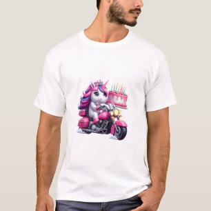 Eenhorn die op een motorfiets rijdt Jongens Vrouwe T-shirt