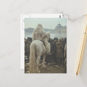 Eenhorn en man in de stad briefkaart