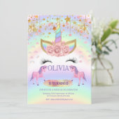 Eenhorn feestje Regenboog 1e Verjaardag grillig me Kaart (Staand voorkant)