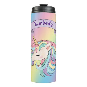 Eenhorn & Glanzende Regenboog Aangepaste Naam Kleu Thermosbeker