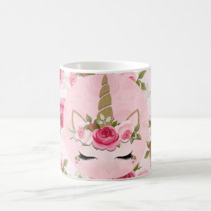 Eenhorn Goud Roze Bloemen Mooie Trendy Koffiemok