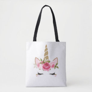 Eenhorn Goud Roze Bloemig Mooie Trendy Boodschappe Draagtas